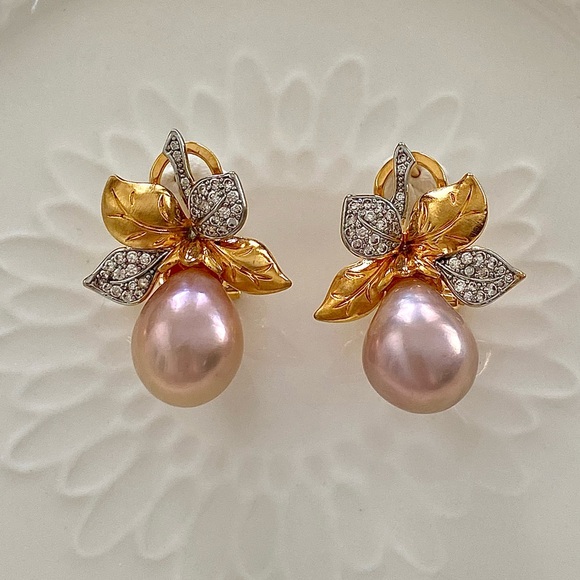 Hand Crafted Jewelry - E63-Handmade Pink Edison Pesarl Two Tone Earring